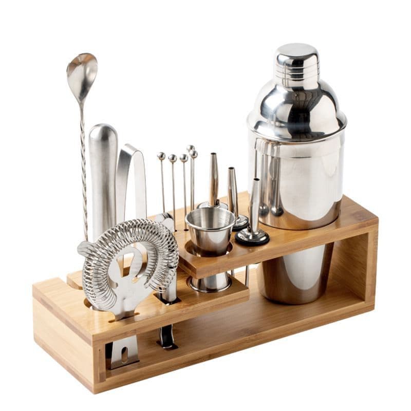 16-Piece Cocktail Shaker Set With Step Bamboo Stand