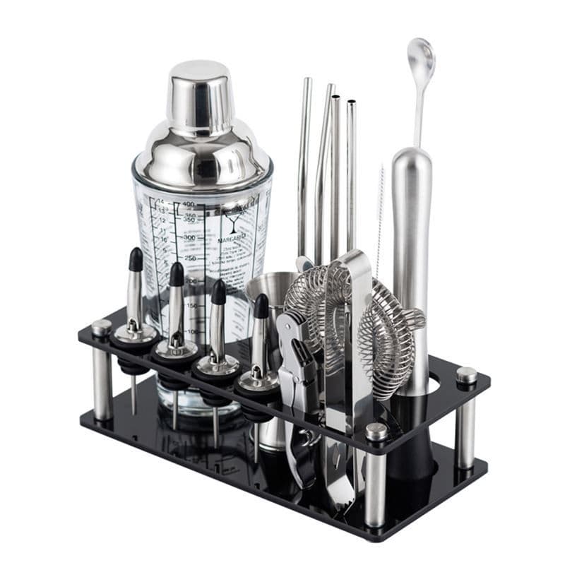18-Piece 400ml Glass Cocktail Shaker Set With Acrylic Stand