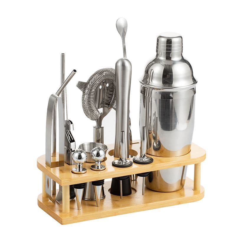 16-Piece Cocktail Shaker Set With Bamboo Stand For Home Bar