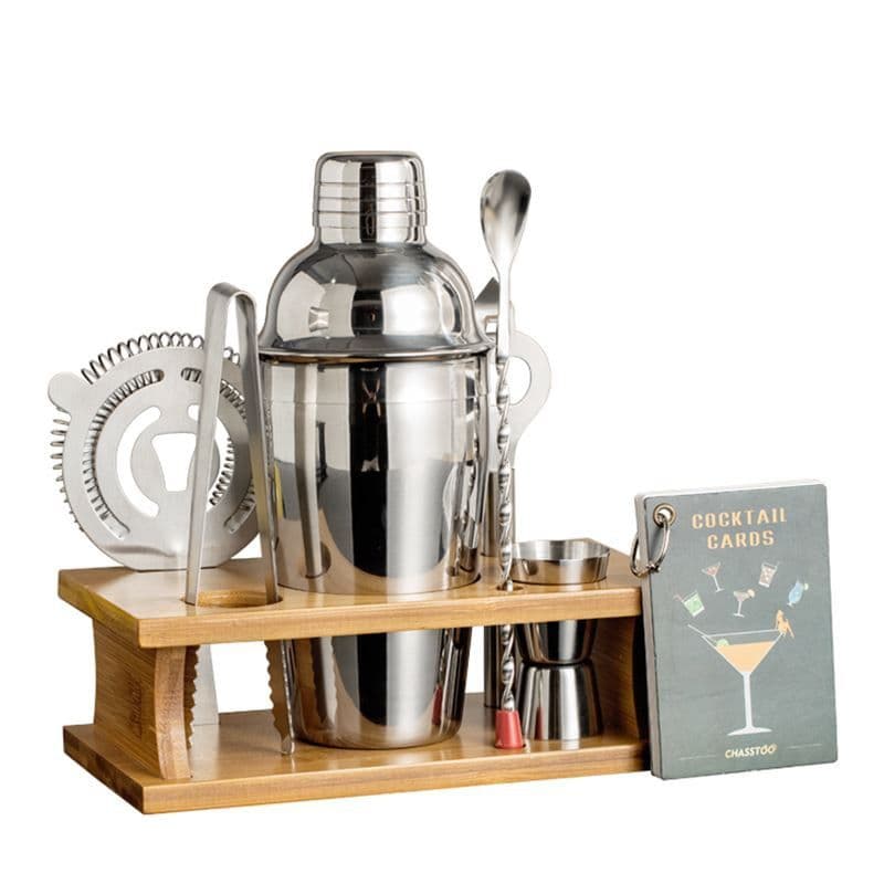 Stylish 7-Piece Cocktail Kit With Bamboo Stand & Recipe Card Slot
