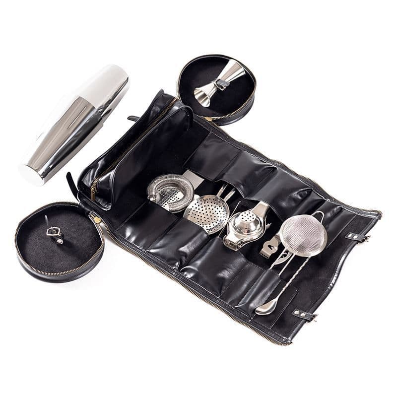 13-Piece Cocktail Shaker Set With Leather Pouch Packaging