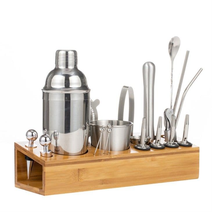Rectangular Bamboo Stand Cocktail Set