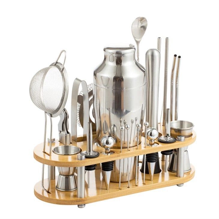 Manhattan Shaker Set with Bamboo Stand