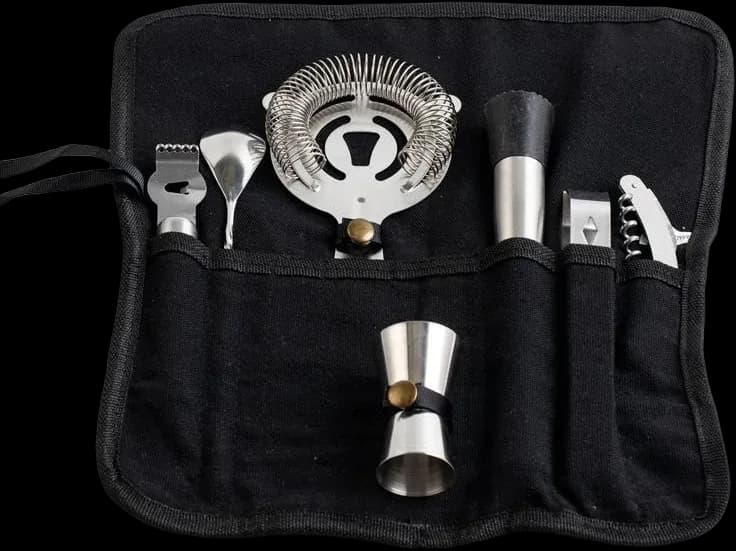 Black zip-case bar set